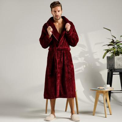 China OEM QUICK DRY Mens Coral Fleece Turn Down Collar Long Sleeve Home Wear Spa Hotel Bathrobe Winter Robes for sale