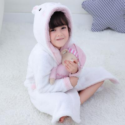 China Thermal Customized Hooded Children Coral Fleece Embroidery Kids Long Robe Bathrobe for sale