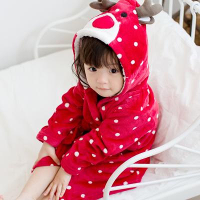 China Thermal Kids Rudolph Bathrobe Girls Christmas Flannel Hooded Long Robe for sale