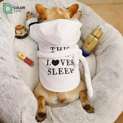 China Sustainable Luxury Comfortable Absorbent Soft Cotton Pet Towels White Dog Brand Bathrobe for sale