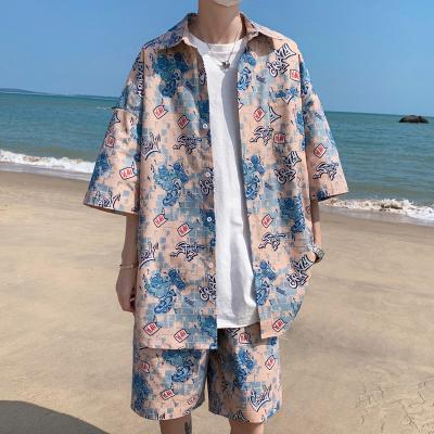 China The other 2021 summer Hong Kong style outdoor large size set M-5X HQ21235-S60 short-sleeved shirt shorts for sale