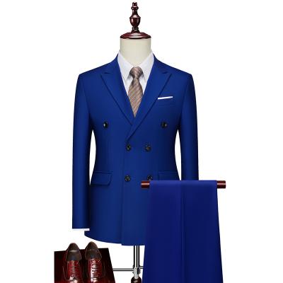 China Other Men's Business Casual Suit Double Breasted Suit Set Solid Sapphire Blue QT3002-288 - S135 for sale