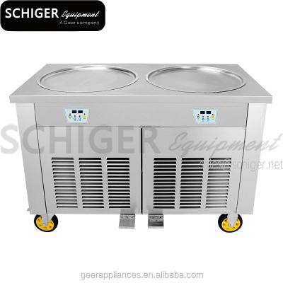 China Round Ice Cream Schiger 2 Pan Ice Cream Rolls Machine Fried Ice Cream Machine Temperature Control for sale