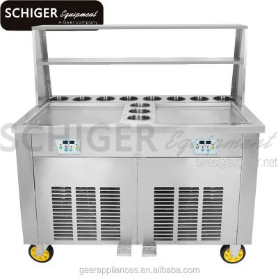 China Large Schiger 2 Ice Cream Square Pan Ice Cream Rolls Machines Thailand Style With Lightbox for sale