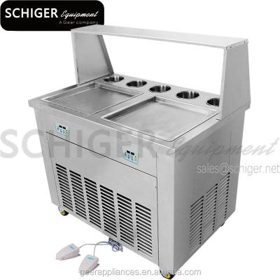 China Factory Sale Square Ice Cream 2 Pan Ice Cream Rolls Machine with Temperature Control System for sale