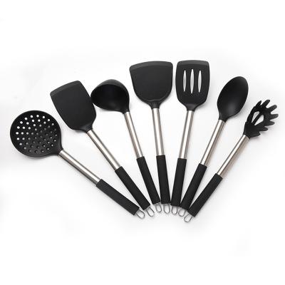 China Viable Silicone Cookware Set 7 Kitchen Instrument Cookware Soup Pocket Scoop Spatula Turner Colander for sale