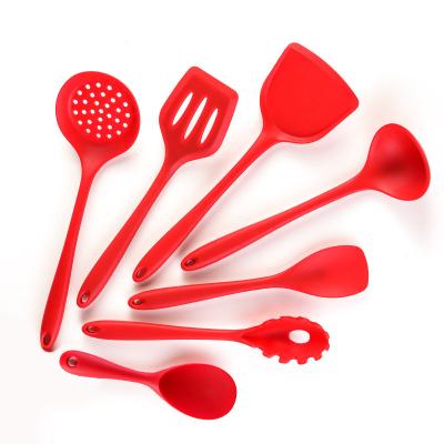 China Viable Silicone 7pcs Cookware Set Kitchen Sieve Slotted Turner Ladle Salad Scraper Pasta Spoon Rice Scoop for sale