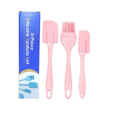 China 3pcs viable Fashional blue and pink silicone color spatula baking brush with plastic handle in color box for sale