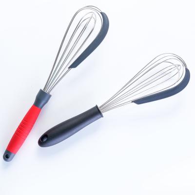 China Viable Stainless Steel 8 Inch Manual Mixer Egg Whisk Beater with Plastic Silicone Scraper Handle Cake Tools for Kitchen for sale