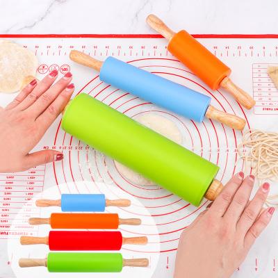 China Large Viable Medium Small Size Silicone Baking Pastry Rolling Pin Pizza Dumpling Dough Roller Kitchen Utensils Tools for sale