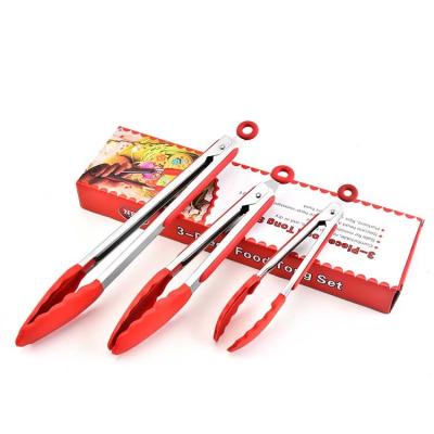 China Sustainable 7 Inch 9 Inch 12 Inch Locking Silicone Kitchen Tongs Set For Cooking Baking Serving for sale