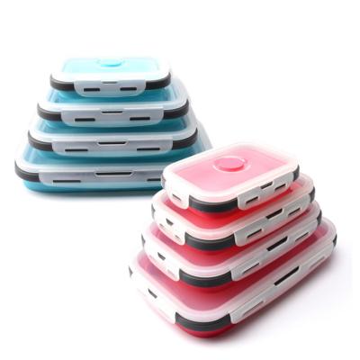 China 4pcs Microwavable Silicone Collapsible Food Storage Containers Set Lunch Box For Kitchen Home Camping for sale