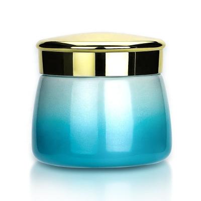 China New Arrival Cosmetic Skin Care Packaging Bottle Cone Gradient Blue Glass Jar 4oz Jars With Lids for sale