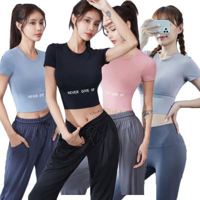 China Breathable Women Fashion Outdoor Sports Tops Ladies Short Sleeve Slim Fit Shirts Activewear Yoga Tops for sale