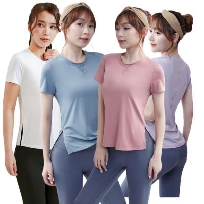 China Breathable Quick Dry Running Short Sleeve Fitness T-shirt Yoga Tops Workout Fitness T-Shirts For Women for sale