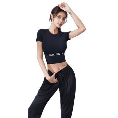 China Breathable Logo Custom Women Yoga Wear Short-Sleeved Tops Stretch Fit Fitness Regular Wear T-shirt Sports Summer Sexy Tops for sale