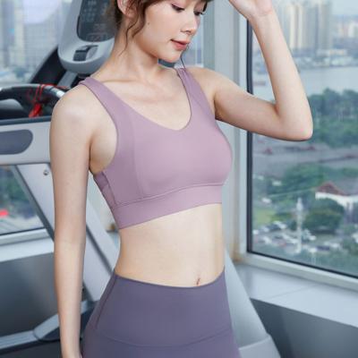 China New Customized Logo Shoulder Strap Beauty Back Fitness Underwear Vest Yoga Clothes Breathable Gym Sports Bra Cross Top for sale