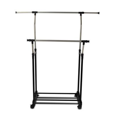 China Angled Movable Stainless Steel Coat Hanger Garment Clothes Rail On Wheels for sale