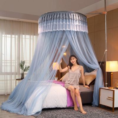 China 2021 Folded Latest Design Large Lace Design Double Bed Various Space Sizes Mosquito Net Round Ceiling Free Installation for sale