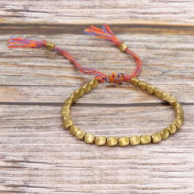 China Vintage FASHIONABLE Handmade Gold Boho Bracelet Irregular Brass Beaded Braided Braided Adjustable Jewelry For Women Men for sale