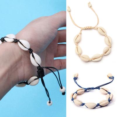 China Wholesale Fashionable Handmade Natural Women Shell Jewelry Colorful Wax Braided Puka Sea Shell Bracelet For de mer for sale