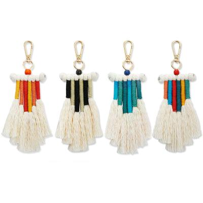 China Gold Handmade Colorful Metal Thread Alloy+Cotton Boho Cotton Key Chain For Bag Cute Braided Tassel Key Chains for sale