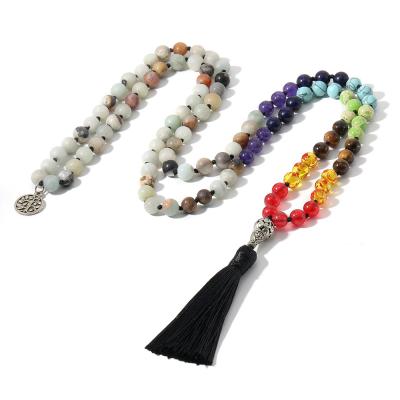 China Mala 108 Pcs Religious Amazon Prayer Beads Yoga Meditation Healing Rosary Bead Stone Natural Stone Necklace for sale