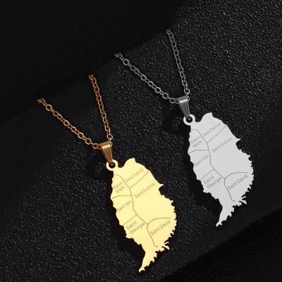 China Fashion Gold TRENDY Custom Silver Couple Necklaces Tasty Grenada Map Pendent Non Tarnish Stainless Steel Necklace Jewelry for sale