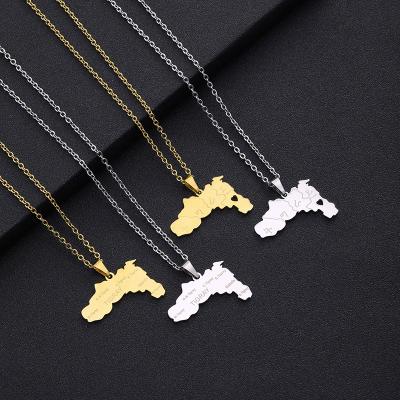 China TRENDY High Quality 18k Gold Stainless Steel Jewelry Fashion Non Tarnish Ethiopia Tigray African Map Pending Necklace for sale