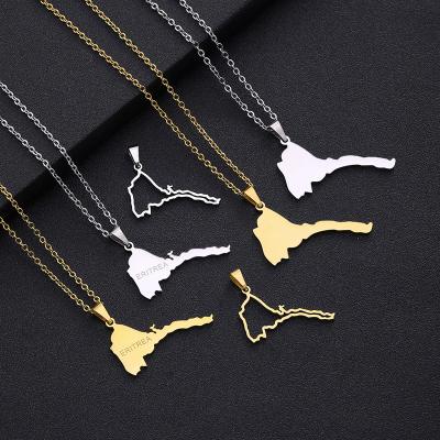 China TRENDY New Design Non Tarnish Eritrea Map Pending Necklace High Quality 18k Gold Stainless Steel Jewelry for sale