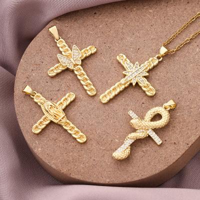 China TRENDY Custom Religious Heart Butterfly Snake Cross Fashion Jewelry Stainless Steel 18k Gold Pending Necklace for sale