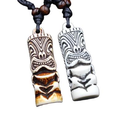 China Wholesale Resin Carved Tiki Man Totem Necklaces New Jewelry Zealand Maori Tiki Totem Amulet Pendant Necklace Vintage for sale