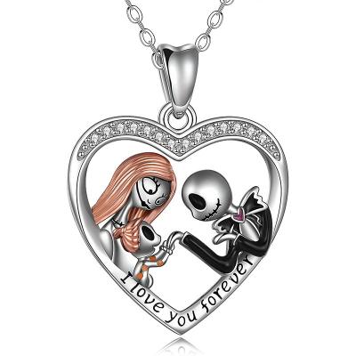 China TRENDY Creative Design Silver Plated I Love You Forever Delicate Necklace Jack And Sally Necklaces For Couples for sale