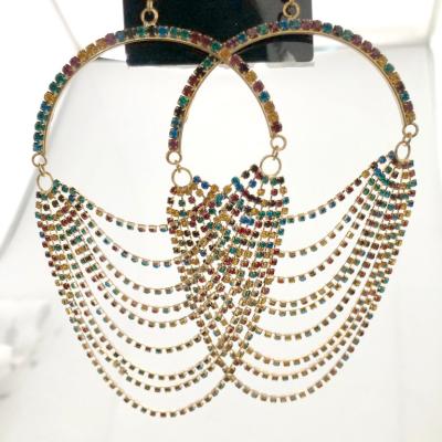 China CLASSIC layered rhinestone drop earring jewelry 2020 newest rhinestone circle tassel cupchain earring for sale