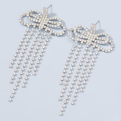 China Trendy Fashion New Bling Silver Plated Trendy Crystal Earring Women Butterfly Tassel Dangle Earring Jewelry for sale