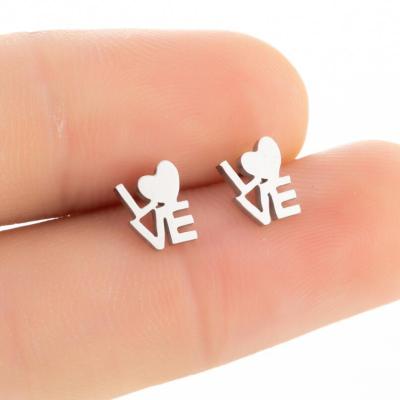 China New Design Small Stainless Steel Gold Silver TRENDY Love Heart Jewelry Cute Heart Love Stud Earrings For Women Girls for sale