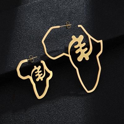 China Trendy Fashion Custom Gold Map Earring Silver Geometric African Jewelry Non Tarnish Stainless Steel Drop Earrings for sale