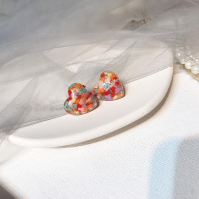 China S925 FASHIONABLE Cute Colored Colorful Sweet Allergy Earring Resin Fashion Heart Shape Resin Heart Free Stud Earrings For Women for sale