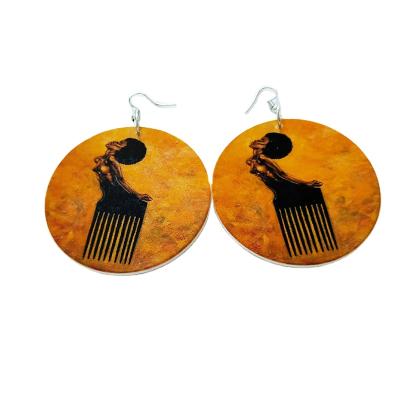 China CLASSIC African American Drop Earring Jewelry Wood Print African Vintage Women Paint Round Wood Earrings for sale