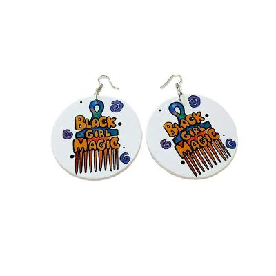 China CLASSIC Custom Designs African Colorful Wooden Earrings Round Comb Painting Wooden Earrings For African Women for sale