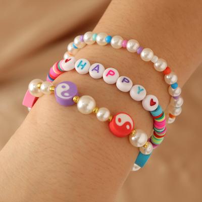 China Cute Happy Letter Bead Bracelets Clay Beaded Stretch Bracelet Set Fashion TRENDY Colorful Polymer for Women Girls for sale