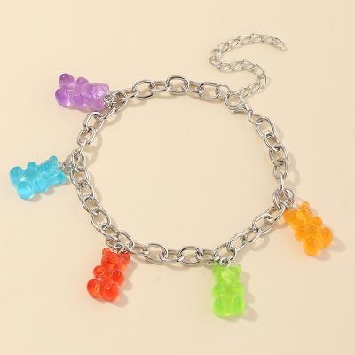 China New Design Girls Link Chain Bracelet Jewelry Candy Sweet Resin TRENDY Silver Color Fashion Gummy Bear Charm Bracelets for sale