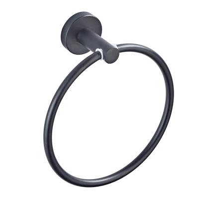 China Modern All Black Bathroom Wall Mounted Single Round Low Seat 8 Inch Towel Ring for sale