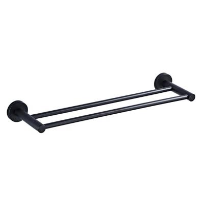 China BACKREST Wall Mounted 50 Cm Bathroom Single All Black Round Base Double Towel Rack for sale