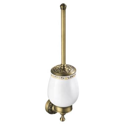 China Traditional Best Seller Retro Bronze Design With Patterned Toilet Brush And Ceramic Cup Set for sale