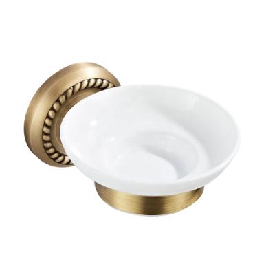 China Modern Classic Round Chassis Bronze Copper Bathroom Soap Dish Wall Mounted White Ceramic Holder for sale