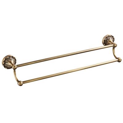 China BACKREST Embossed Round Chassis Copper Material Bronze Art Bathroom Wall Mounted Double-Bar Towel Rack for sale