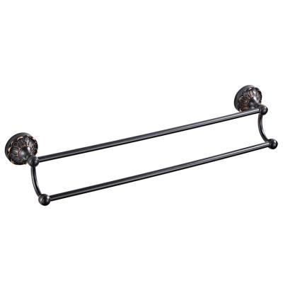 China BACKREST 60cm Embossed Wall Mounted Towel Rack Retro Double Round Copper Hardware Black Bathroom K6102 for sale