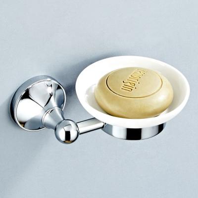 China Modern Simple Copper Bathroom Round Shape Chrome Bracket Wall Mounted Ceramic Soap Dish for sale