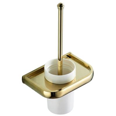 China Minimalist electroplating wall-mounted single flat copper brush and long gold bathroom bracket toilet ceramic cup G8506 for sale